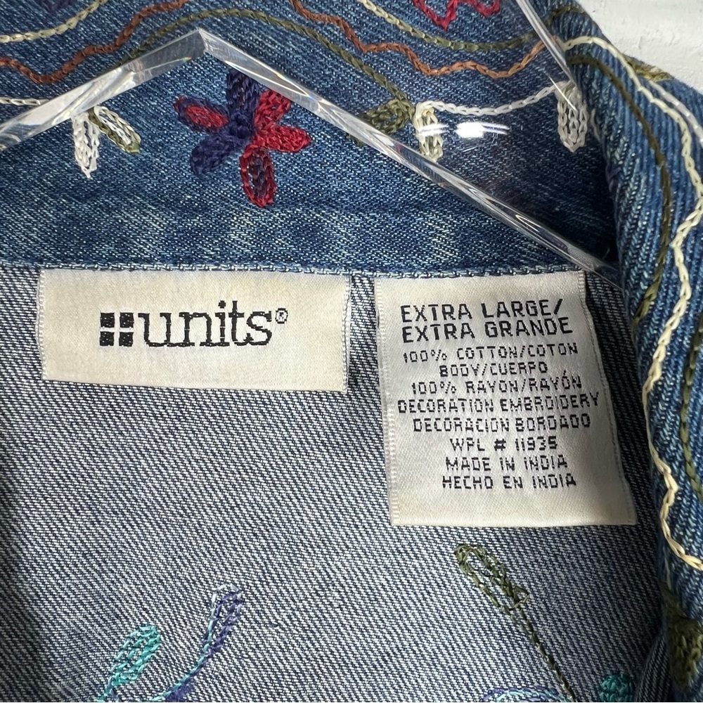 VINTAGE UNITS Blue Denim Embroidered Jacket Size XL - Picture 11 of 11